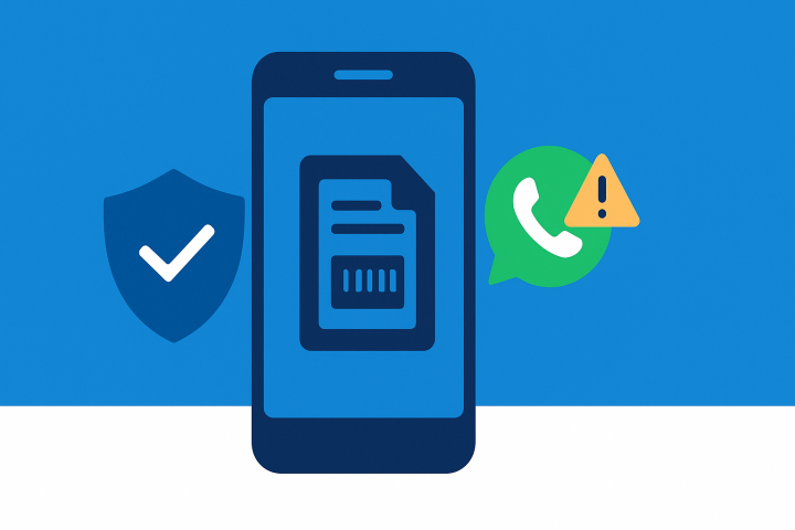 “Ilustração de celular com ícone de boleto, alerta de WhatsApp e escudo de segurança, nas cores azul #045c9b e verde #a0d007, representando verificação de autenticidade de boletos.